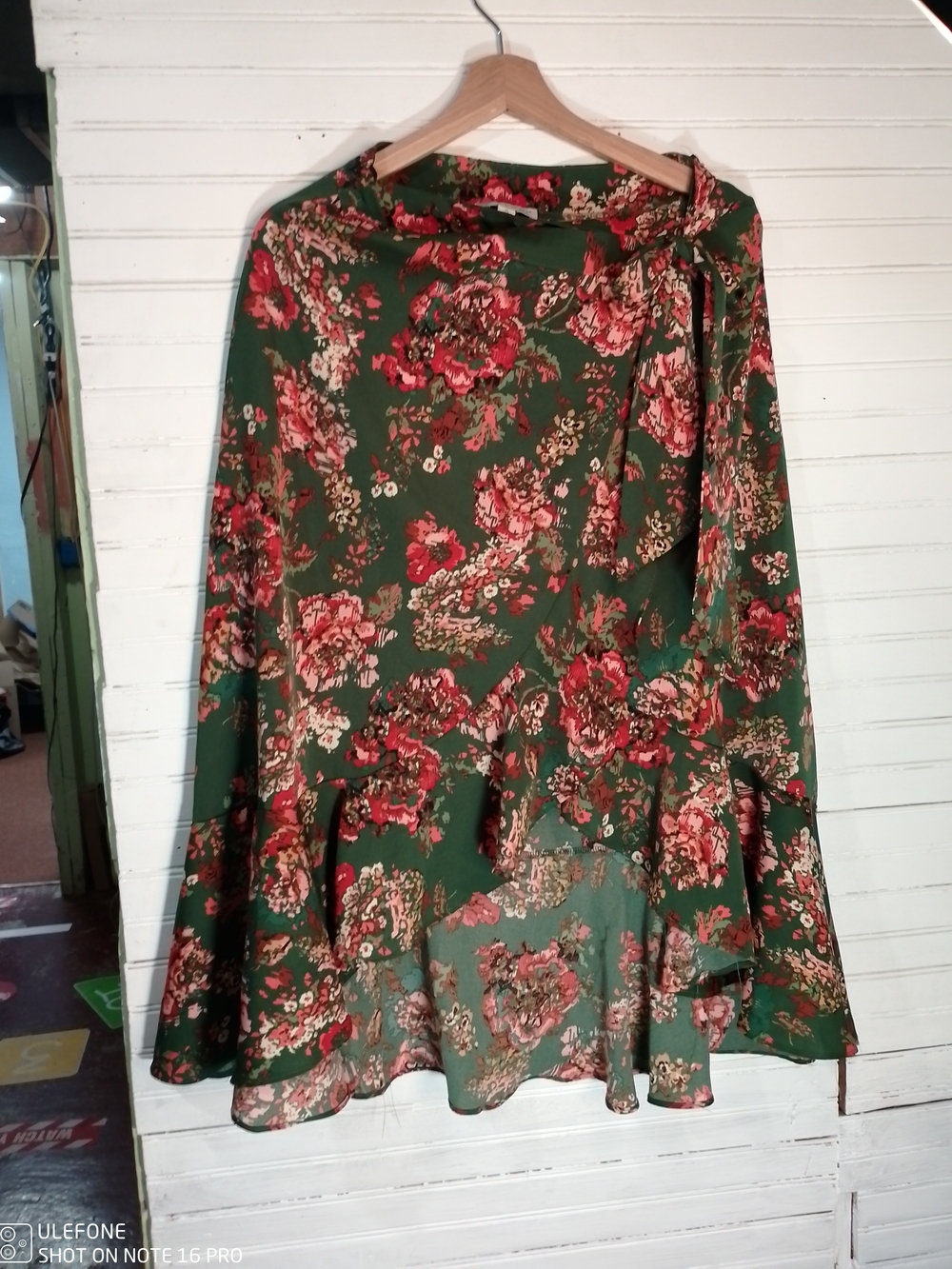 She and Sky Olive Green Floral Wrap Circle Skirt with Tie